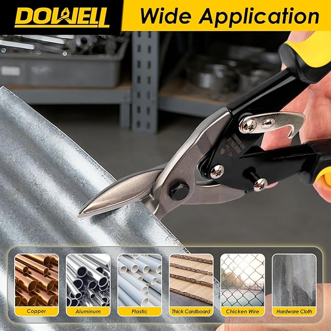 DOWELL 10 Inch Aviation Tin Snips Straight, Heavy Duty Cut Metal Shears for Sheet Metal, Chrome Vanadium Steel Blade, Ideal for DIY Enthusiasts, Handymen and Industrial Repairs