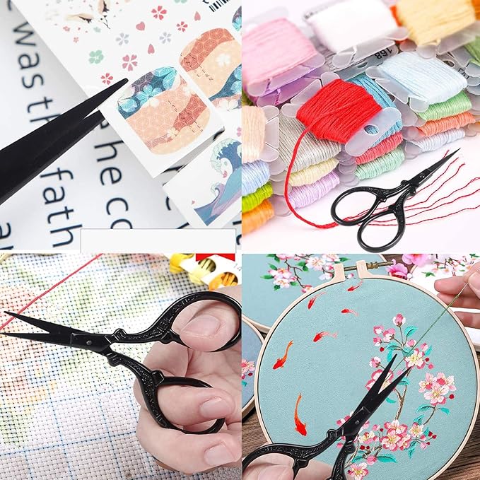 BIHRTC 3.6 Inch Embroidery Black Sharp Tip Stainless Steel Scissors Small Sewing for DIY Sewing Art Work Cross Stitch Household Needlepoint Scissors