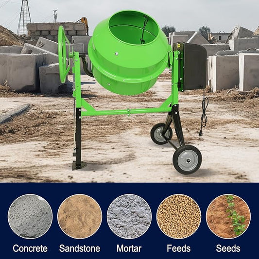 Electric Concrete Mixer 5.0 Cu Ft 140L Power Cement Mixer 600W Wheelbarrow Mixing Machine with Stand And Wheels for Stucco, Mortar, Seed