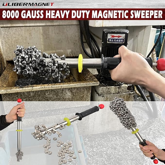 ULIBERMAGNET Magnetic Pickup Tool,8000 Guass Neodymium Magnetic Retrieving Tool Rod with Release Handle,Heavy Duty Magnetic Sweeper for Metal Cuttings,Pickup Nails, Screws, Iron Scraps and Metal Parts