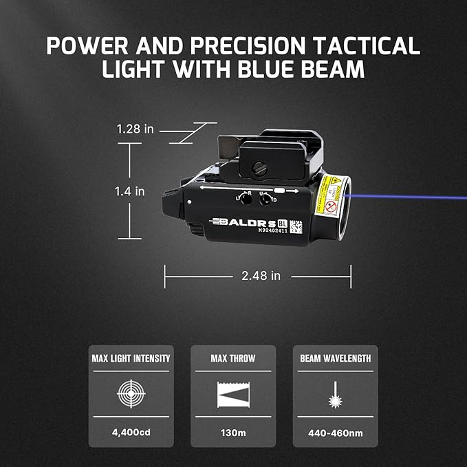 OLIGHT Baldr S Blue Beam 800 Lumens Magnetic USB Rechargeable Tactical Flashlight with White LED Combo, Compact Rail Mounted Light with 1913 or GL Rail, Battery Included (Black)