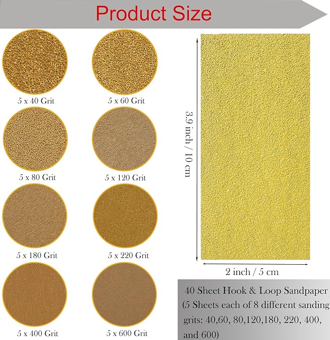 16-Piece Contoured Profile 4" Hand Sanding Block Set with 40 Sheet Hook & Loop Sandpaper Kit - Interchangeable Assorted Convex & Concave Shapes for Woodworking Furniture, Auto Paint and Crafts