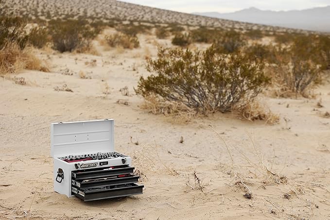 Boxo USA Hand Carry Tool Box 3-Drawer Heavy Duty Steel Toolbox with Lock System (White)