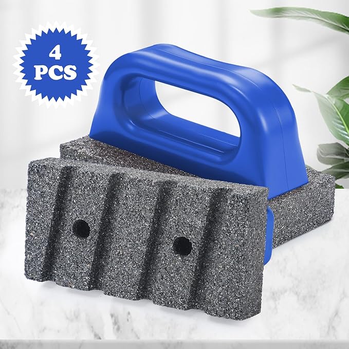 Wenqik 4 Pcs Rub Brick with Handle Concrete 20 Grit Masonry Tools Smoothing Cleaning Removing Marks Tool (Blue)