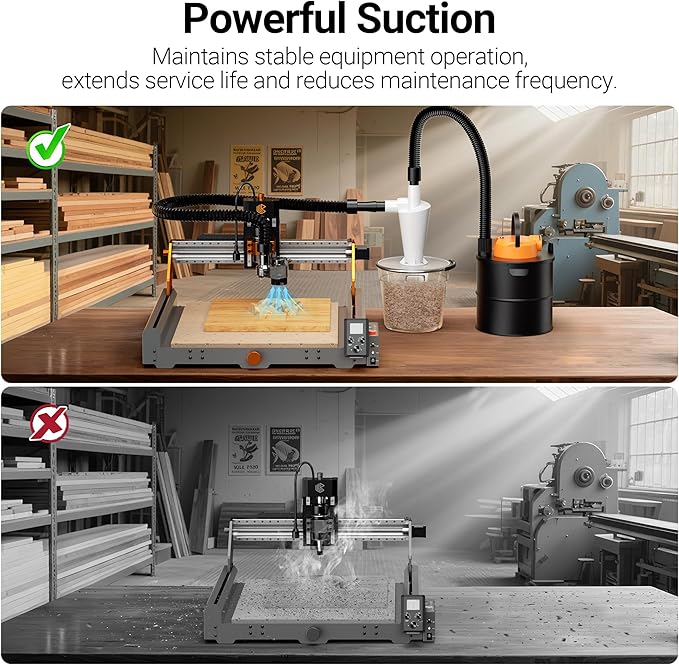 CNC Vacuum Cleaner with Dust Boot and Secondary Separation Bucket CNC Router Milling Machine Dust Collector, Supports 300W Spindle/500W Spindle Motor CNC Machines