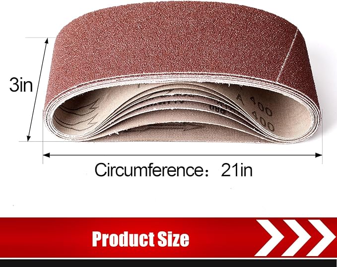 21 Pack 3 x 21 Inch Sanding Belts, 3x21 Belt Sander Sanding Belts 40/60/80/120/180/240/400 Grits Assortment Sanding Belt for Belt Sander Knife Sharpening Woodworking Metal Polishing