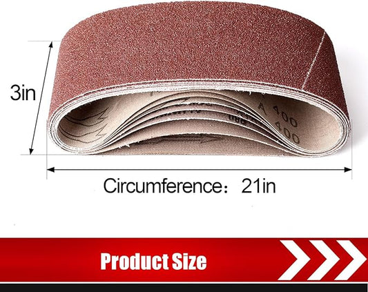 21 Pack 3 x 21 Inch Sanding Belts, 3x21 Belt Sander Sanding Belts 40/60/80/120/180/240/400 Grits Assortment Sanding Belt for Belt Sander Knife Sharpening Woodworking Metal Polishing