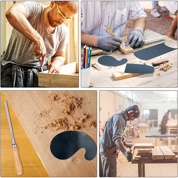 Therwen Card Scraper Burnisher and 6 Pcs Cabinet Scraper Set for Woodworking Card Woodworking Burnishing Tool Include 3 Rectangle 1 Gooseneck and Curved 1 Beveled Hand(Blue)