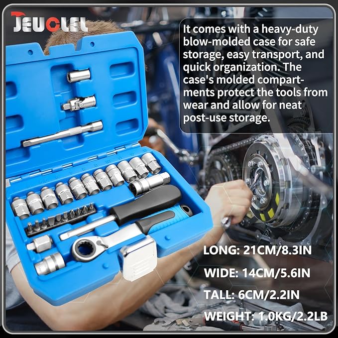 29PCS Pass Through Socket Set, 1/4 Inch Drive Impact Master Socket Wrench Kit, Ratchet Set With Universal Joint, Deep Socket Set, Low Profile Go-Through Socket Srench Set