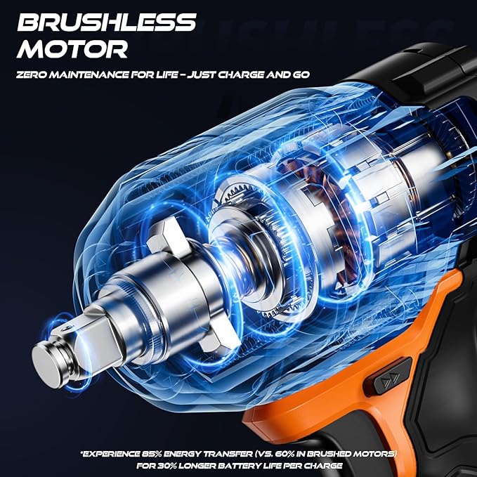 Brushless Cordless Impact Wrench, 1/2 Inch Driver, [REAL] 650Ft-lbs (900N.m), 21V MAX, Impact Gun with 2×4.0Ah Battery, Power Electric Wrench for Car Truck Tire/House/Mower