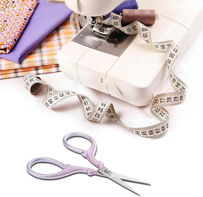 Embroidery Scissors - Stainless Steel Sharp 3.6 inch Scissors with Leather Cover for Sewing, Crafting, Art Work, Threading, Needlework - DIY Tools, Dressmaker Small Shears Pink Purple