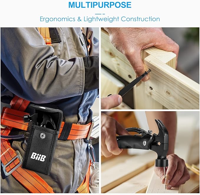 BIIB Stocking Stuffers for Men Adults, 12 in 1 Hammer Multitool Gifts for Men, White Elephant Gifts for Adults, Mens Gifts for Dad Him Husband, Christmas Gift for Mens Dad Him, Camping Essentials Gear