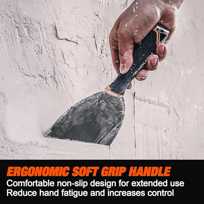 VANQUISH Stainless Steel Putty Knife, 3 Inch Paint Scraper with Soft Grip Handle and Metal Hammer End for Drywall Spackle, Taping, Scraping Paint 3584