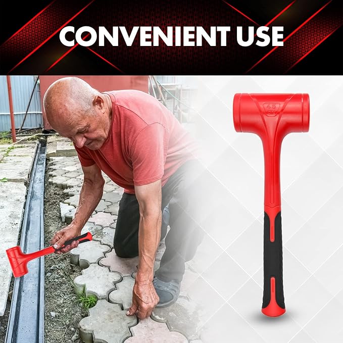 YIYITOOLS Dead Blow Hammer-45oz(3LB), Red and Black, Shockproof Design, No ReboundMallet Machinist Tools Unibody Molded Checkered Grip Spark and Rebound Resistant (YY-3-011)