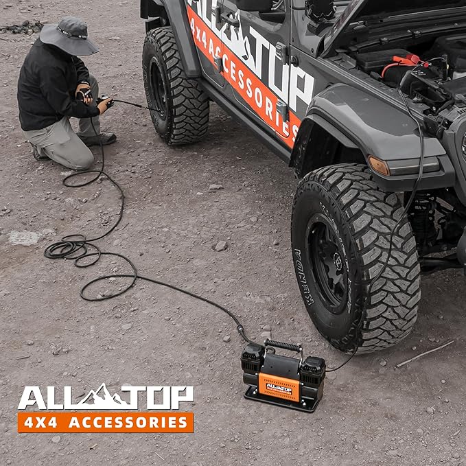 ALL-TOP Air Compressor Kit, Dual Cylinder 12V Portable Inflator 12.35 ft쨀/Min, Offroad Air Compressor Pump for Truck Tires, Heavy Duty Max 150 PSI for 4x4 Vehicle & RV