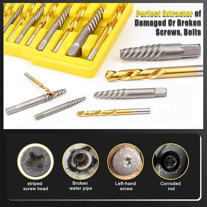 TOPEC Screw Extractor and Left Hand Drill Bit Set - 18 Piece Easy Out Bolt Extractor Kit for Removing Damaged Screws, Broken Bolts, Studs