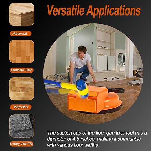 Floor Gap Fixer Tools with Suction Cup, Rubber Mallet Hammer, 6 PCS Sticky Pad, Floor Repair Suction Plank Grabber for Closing Gaps in Laminate Floors, Vinyl Plank, Hardwood, Tile