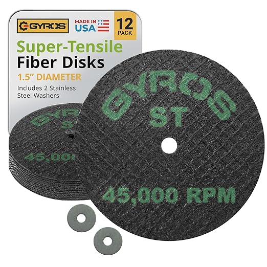 GYROS Cut-Off Wheels for Rotary Tools ??1.5??Super-Tensile Fiberglass Reinforced, 12-Pack | Ideal for Stainless Steel, Titanium, Nickel, Carbon & Chrome Alloys | Made in USA 11-41502/12