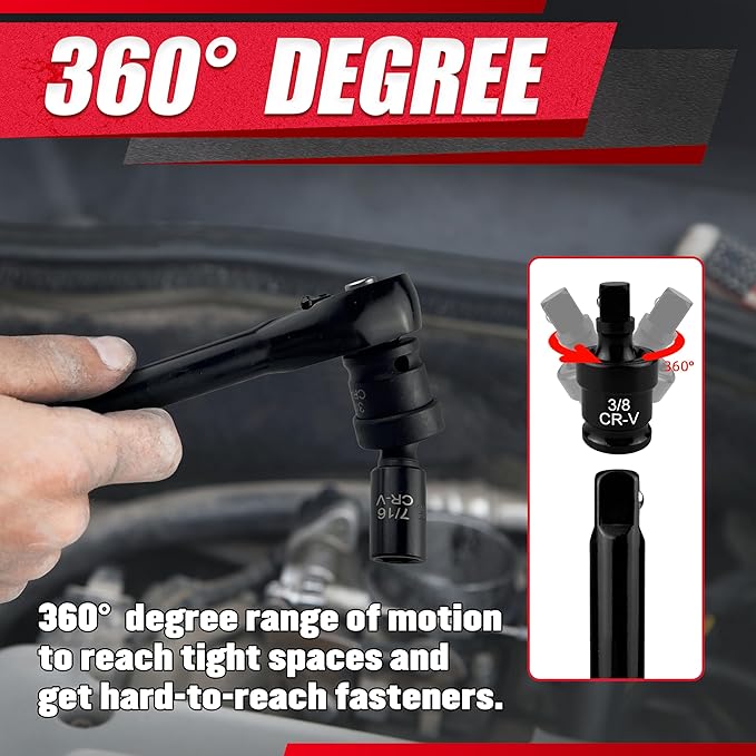 61pcs 3/8" Socket Set, Drive Deep Impact Socket Set, Including 3 ", 6" Impact Extension Bar, Standard SAE (5/16 to 3/4?? and Metric (8mm-22mm), Sandblasting,Impact Coupler,RatchetHandle,Cr-V Steel