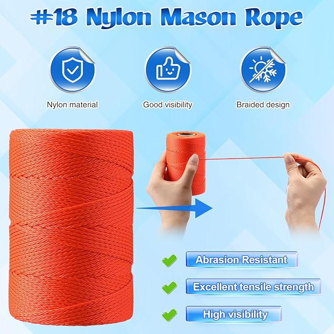 2 Pack #18 500 ft Mason Line String & 10 Pack Built-in Levels, String Level Line Kit for DIY, Gardening Work, Construction Twine Outdoor Projects Layout Brick Working
