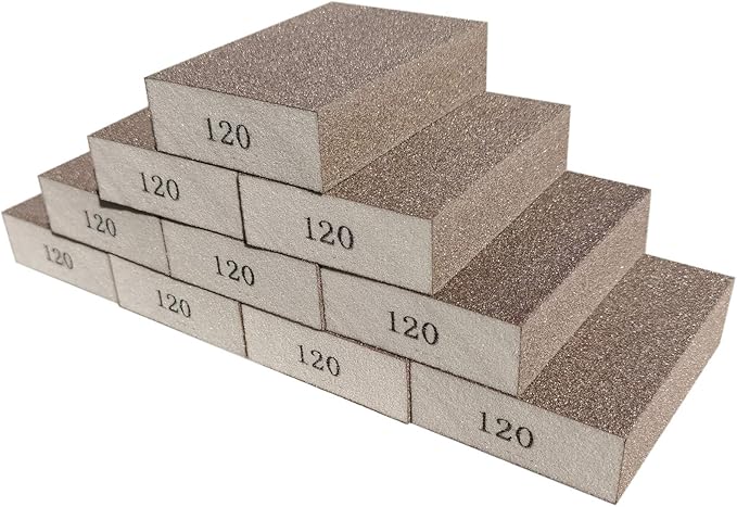 10 Pack 120 Grit Sanding Sponge, Washable and Reusable Sanding Blocks Great for Pot Brush Pan Brush Sponge Brush Glasses Sanding Wood Sanding Metal Sanding (120 Grit-10 Pack)