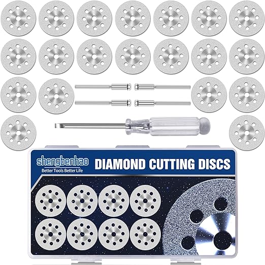 25mm 20Pcs Diamond Cutting Wheel 545 for Dremel Rotary Tool with 402 Mandrel (3mm) 4pcs and Screwdriver for Cutting Stone, Glass, Ceramic, Tile, Marble, Plastic (25mm)