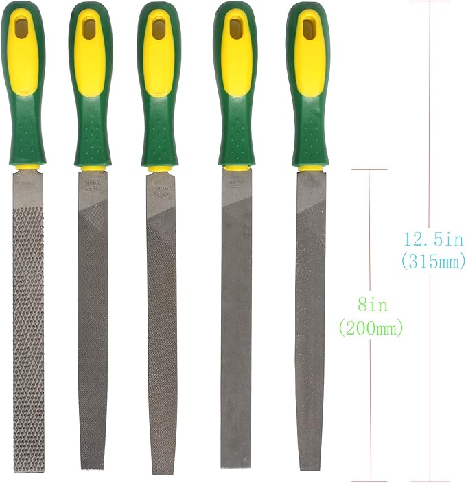 ASNOMY Heavy Duty 8“ Steel File and Rasp Set with Rubber Handles，High Carbon Steel Rasp & Flat Metal File for Wood, Metal, Steel, Plastic