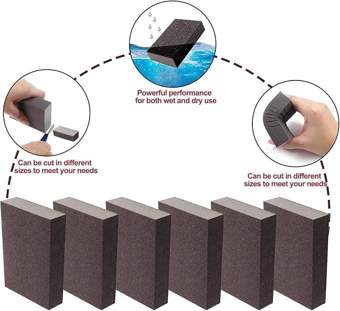 180 Grit Fine Sanding Block - 12Pcs, Wet Dry Sanding Sponge Foam Sandpaper Block Washable & Reusable Sandpaper Sponge for Drywall Wood Plastic Metal Furniture