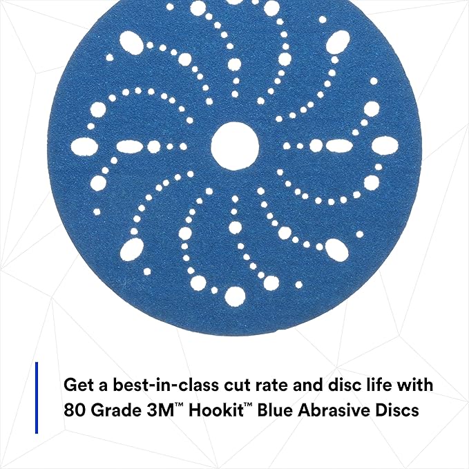 3m 3M-36172 Hookit Blue Abrasive Disc Multi-hole, 6, 80 Grade