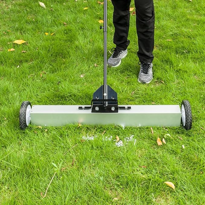 36-Inch Rolling Magnetic Pick-Up Sweeper with Wheels, with Quick Release Latch and Adjustable Long Handle, for Nails Needles Screws Collection, Great for Yard Grass Carpet and Concrete Floor