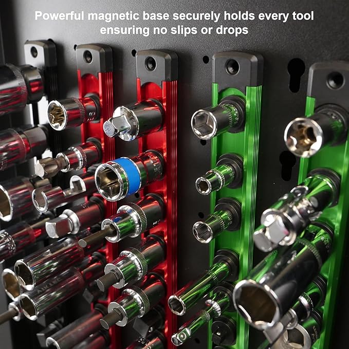 Magnetic Socket Holder Organizer Set:1/2-Inch Drive Socket Trays Socket, 360째 Swivel 12 Clips Socket Holder Kit, For Automotive Mechanic Garage (Black)