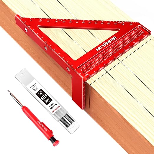 8 inch 3D Multi-Angle Measuring Square Ruler, WT103B High Precision Hole Scribing Woodworking Tools, 0-90째 Aluminum Alloy Carpenter Square Wood Working Tools, Carpenter Pencils 6 Refills.