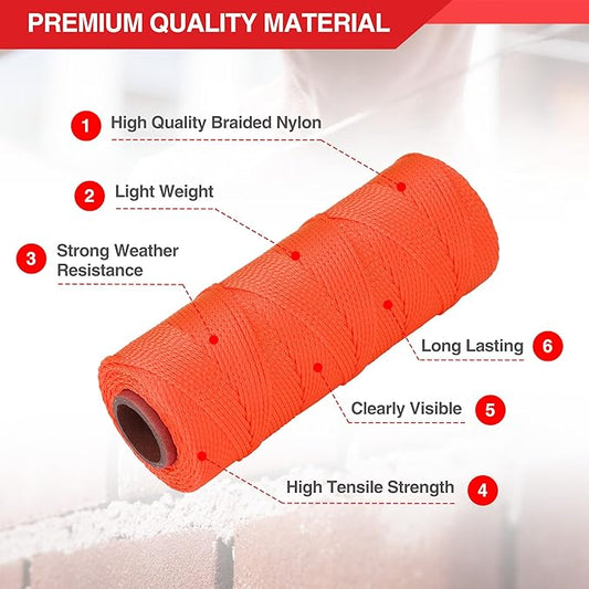 Goldblatt Mason Line, 3 Roll 500 Feet #18 Braided Nylon String, Perfect for Gardening or Masonry Tools