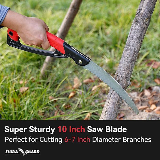 FLORA GUARD 10-Inch Folding Hand Saw, Heavy Duty Pruning Saw with Multi-Level Razer Teeth for Wood Cutting, Tree Trimming, Professional Camping Gardening Tools