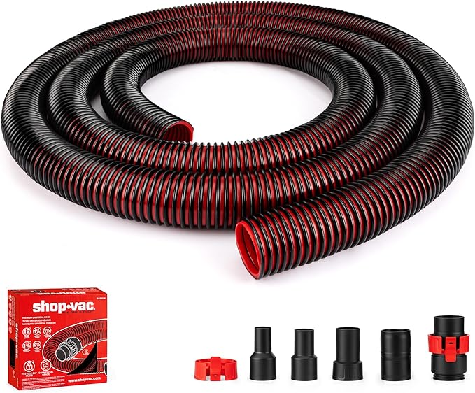 Shop-Vac Premium Universal Hose Plastic 12'X 1-7/8", Replacement Hose Compatible with Rigid, Dewalt, Husky, Craftsman, Bauer, Masterforce Vacuum Cleaners