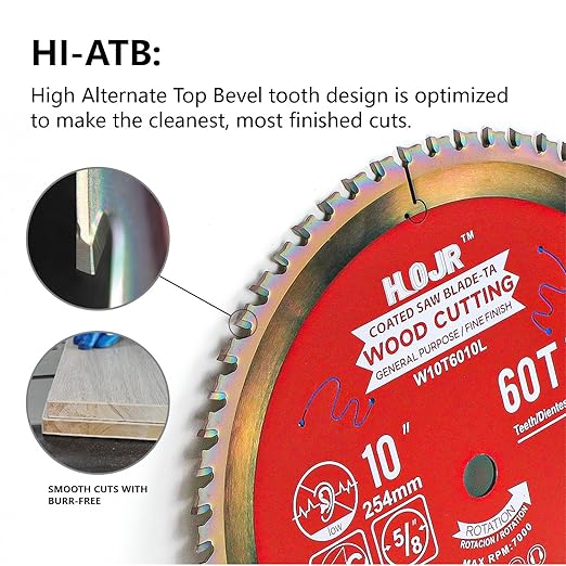 Circular Saw Blades Woodworking TA Series,10" 60-Tooth 5/8" Arbor, for Laminate, Melamine Board, Special Anti-Thermal Adhesion Coating on Cutting Edges -TA,High Finish,Long Life,W10 60T TA