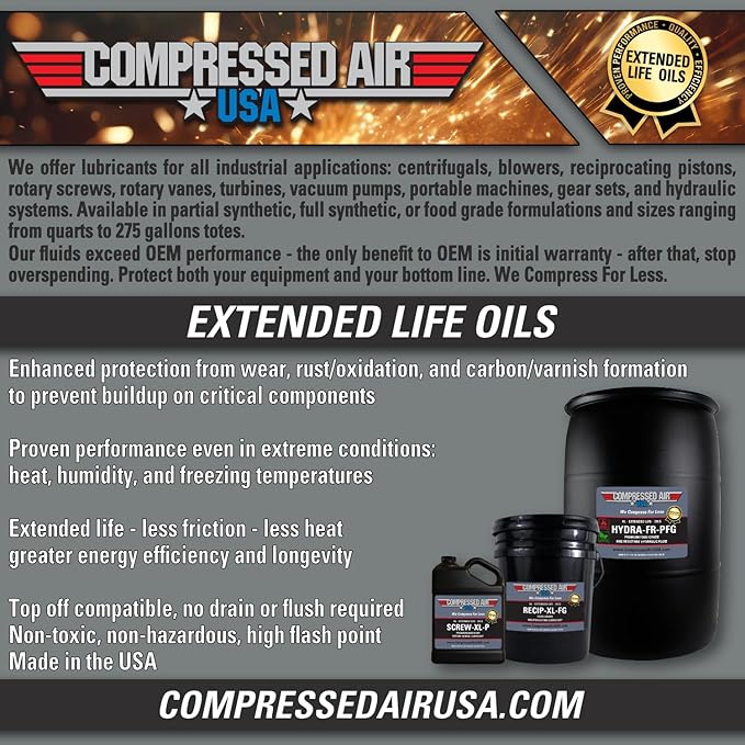 Premium 6000 Hour Reciprocating Air Compressor Lubricating Oil - CompressedAirUSA - XL - Extended Life Oils (5 Gallon)