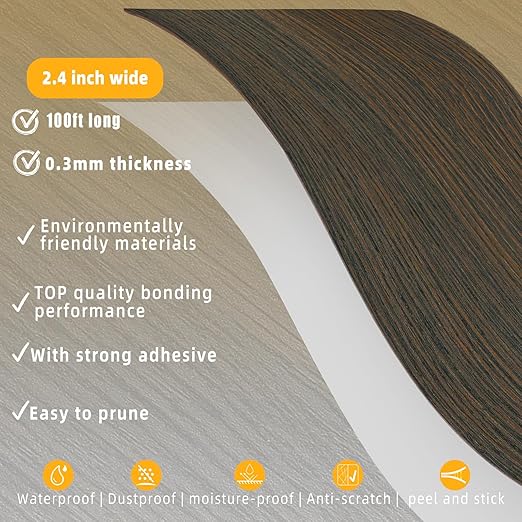 GSCIT Club Wood Grain Repair Tape, 2.4 inch X 100ft Self Adhesive Brown Walnut Grain Repair Patch for Tables, Chairs, Baseboards, Doors, Windows, Floors, Handicraft DIY.