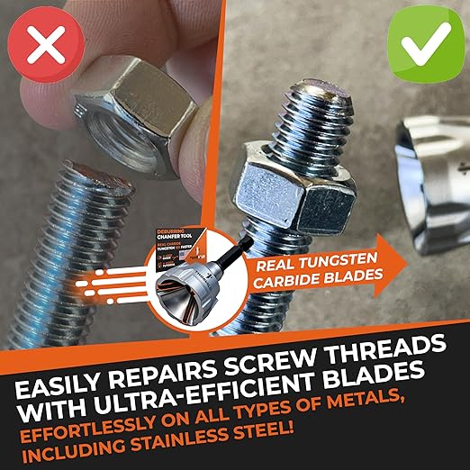 THORVALD Deburring External Chamfer Tool with Tungsten Carbide Blade - Deburr Tool for All Thread, All Metal Rod, Pipe, PVC, 3D Printing - 1/8" to 3/4" Diameter (3~19mm) - User Guide + Video Tutorial