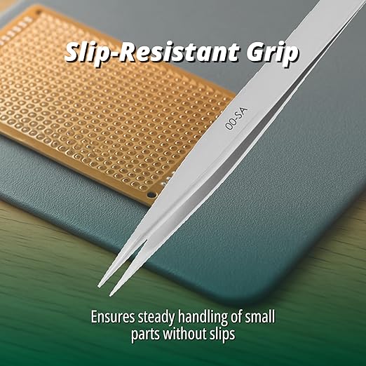 Excelta Precision Tweezers, Straight Medium Point, Professional Neverust Anti‑Magnetic Conductive Stainless Steel Tool with Slip‑Resistant Design for Medical Device Manufacturing, Jewelry, Electronics