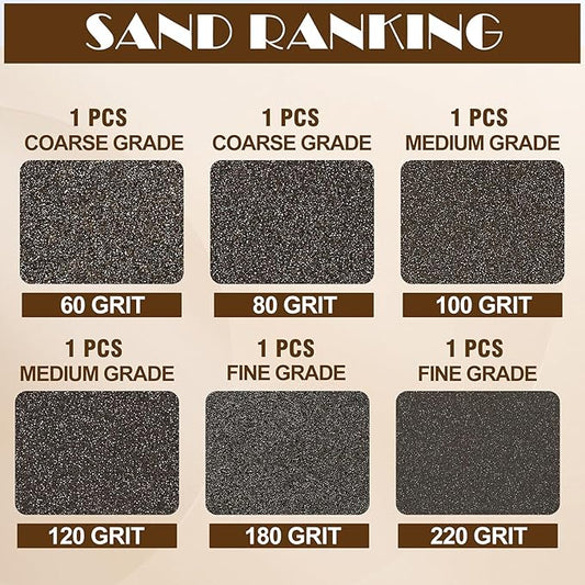 6pcs Sanding Blocks Assortment Kit, Sponge Sand Block Washable and Reusable, Wet & Dry Sandpaper Block for Wood Metal Drywall and Furniture Paint - 60/80/100/120/180/220 Grit