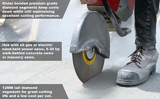 Cougar HS 16 Inch Diamond Concrete Saw Blade, Premium General Purpose Segmented Blade, Dry/Wet Cutting Concrete, Masonry, Brick, & Block 1"-20mm Arbor