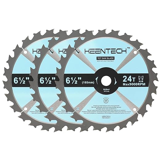 KEENTECH 6-1/2" Dia. by 5/8" Bore 24 Tooth Framing Circular Saw Blade 3-Pack, Tungsten Carbide Tipped, ATAF Grind