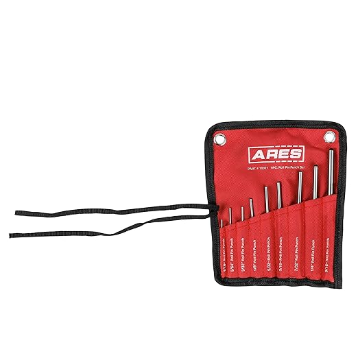 ARES 10021 ??9-Piece Roll Pin Punch Set ??Durable Heat Treated and Drop Forged Steel Pin Punches with Pouch -Ideal for Automotive Repair, Gunsmithing, Craft Work, and Jewelry Repair