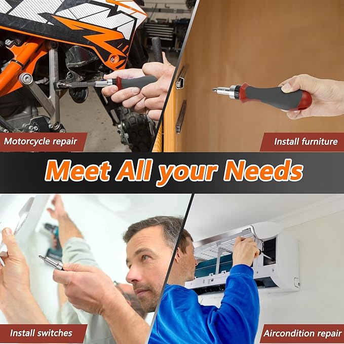 42-in-1 Ratcheting Multi-Bit Screwdriver Set, 40 Bits, 60mm Extension Bar, 1/4?쇺?Magnetic Driver Handle, 40 Bits- Torx, Slotted, Phillips, Square竊똇ex, Pozidriv & Security Bits Included