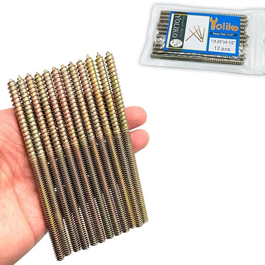 12 Pack 1/4-20 x 4-1/2 Inch Hanger Bolts Double Headed Wood Dowel Self-Tapping Screw for Furniture Double Threaded Rods 114.3mm Length