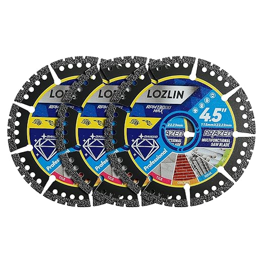 3-Pack 4.5" Diamond Multi-Purpose Saw Blades - Heavy Duty Angle Grinder Discs for Cutting Marble/Quartz/Stone/Tile/Metal/Plastic
