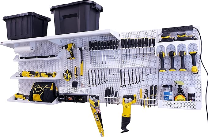 OmniWall Weekend Warrior Ultimate Tool Kit-96" x 32" Metal Pegboard Wall Storage System White/White