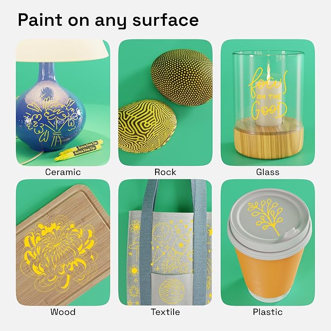 ARTISTRO 2 Yellow Acrylic Paint Markers - 0.7mm Extra Fine-Tip Paint Pens - Perfect for Crafting, Art Projects, & More