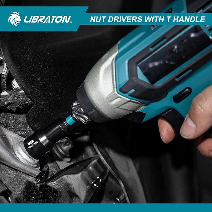 LIBRATON 27PCS Magnetic Nut Driver Set with Ratcheting T Handle, Nut Driver Set for Impact Drill, Metric & SAE Long Socket Set, Drill Bits, Socket Adapters, Wing Nut Driver, Quick-release Bit Holder